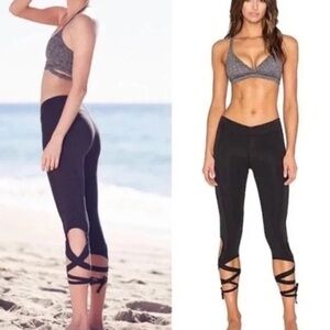 Free People Movement Turnout Leggings Ballet Tie Capri Black Active Stretch Med